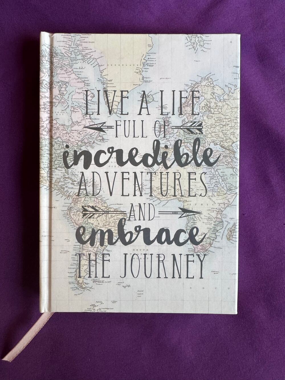 Travel Map Hardcover Journal – Adventure Quote – Lined Pages – Unused Notebook